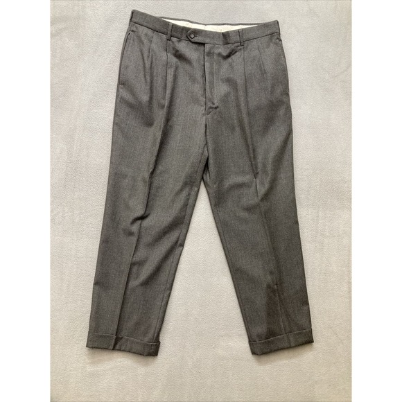 Jos A Bank Signature Collection Grey Plaid 43R 100% Wool Pants 36x29 - Picture 14 of 16